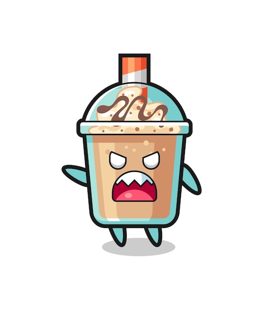 Simpatico cartone animato milkshake in una posa molto arrabbiata, design in stile carino per maglietta, adesivo, elemento logo