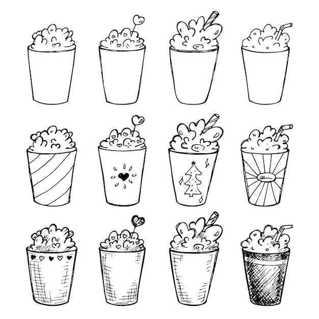 Cute milkshake illustration Simple cup clipart Pretty drink doodle set