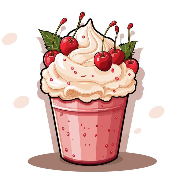 Vector cute milkshake with cherry cartoon illustration cartoon eps