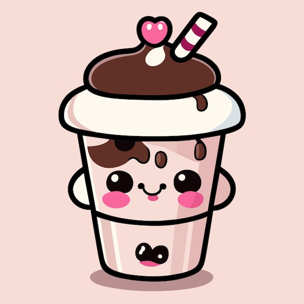 Vector cute milkshake with straw cartoon vector icon illustration drink object icon concept isolated flat