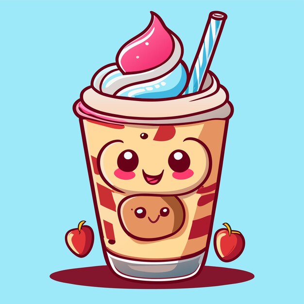 Cute milkshake with straw cartoon vector icon illustration drink object icon concept isolated flat