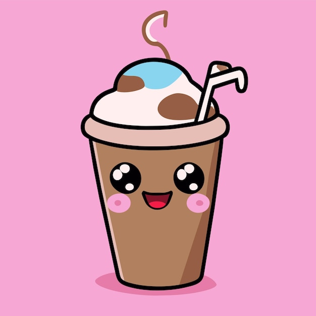 Cute milkshake with straw cartoon vector icon illustration drink object icon concept isolated flat