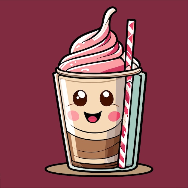 Cute milkshake with straw cartoon vector icon illustration drink object icon concept isolated flat