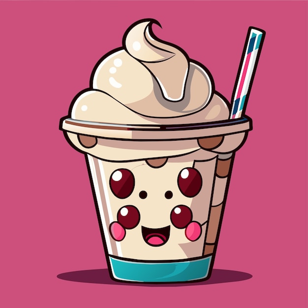 Cute milkshake with straw cartoon vector icon illustration drink object icon concept isolated flat