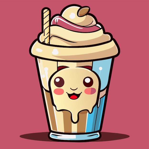 Cute milkshake with straw cartoon vector icon illustration drink object icon concept isolated flat