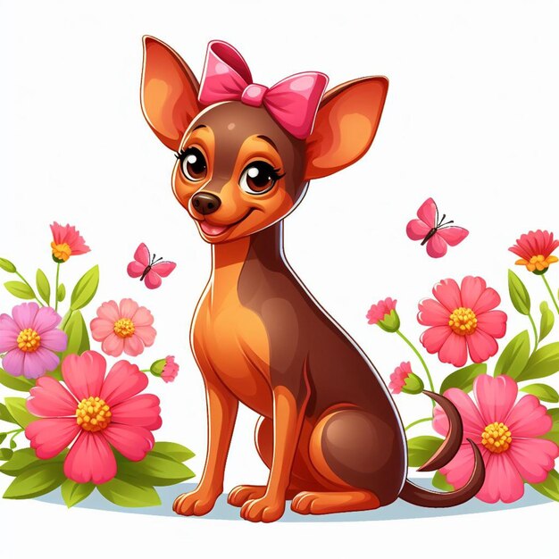 Cute miniature pinscher dog cartoon vector style white background