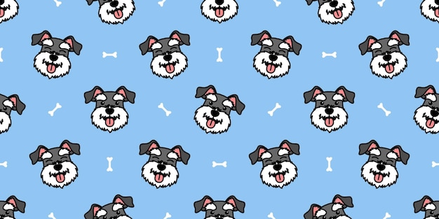 Vector cute miniature schnauzer dog cartoon seamless pattern, vector illustration