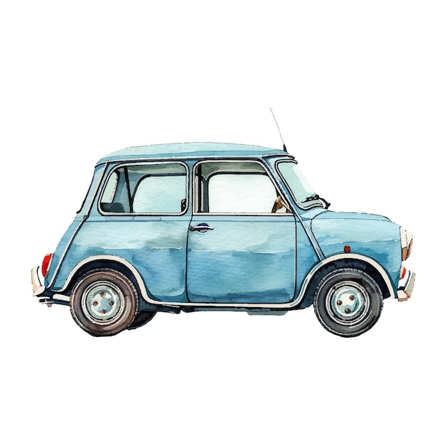 Vector cute minicar vector illustration in watercolour style