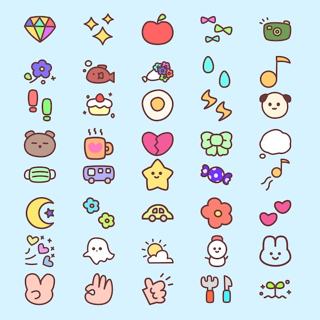 Vector cute minimalist stickers of various shapes of objects