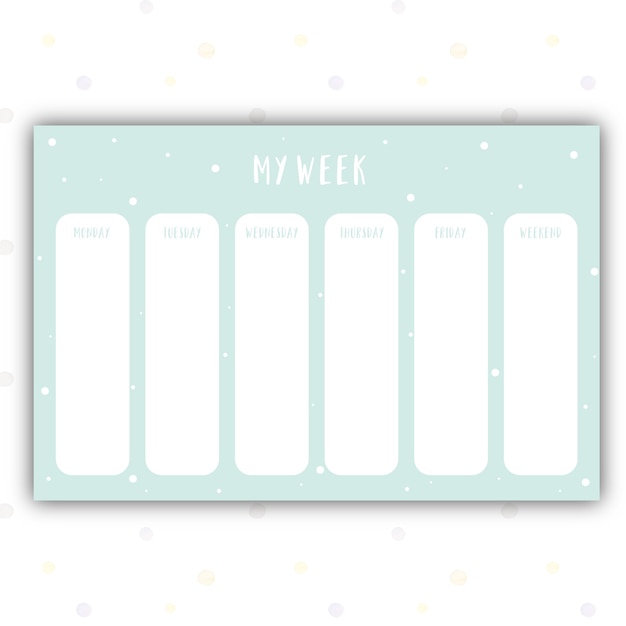 Vector cute mint color weekly planner with dots