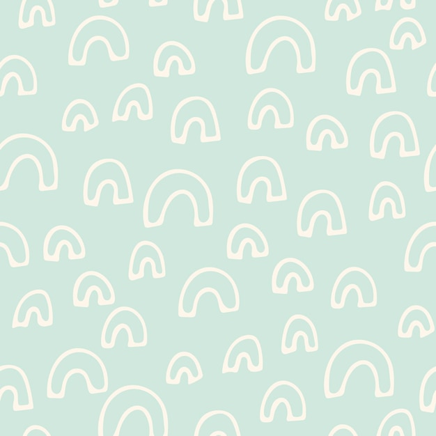 Cute mint seamless pattern with doodle shapes, geometrical linear arch, Memphis style, abstract back