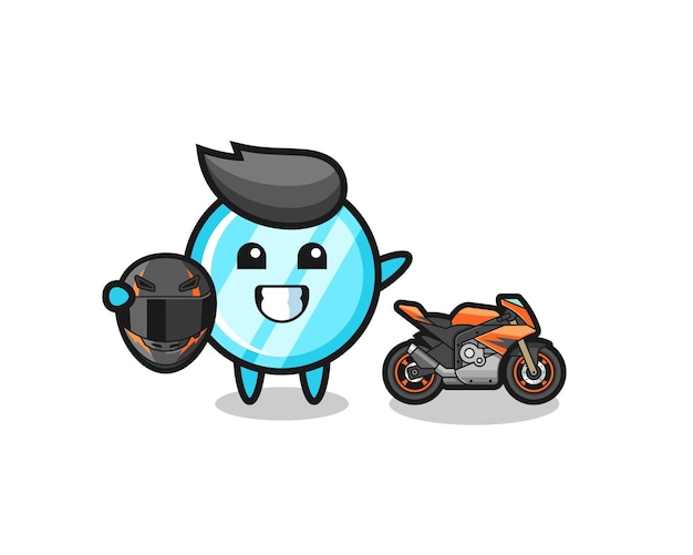 Cute mirror cartoon as a motorcycle racer