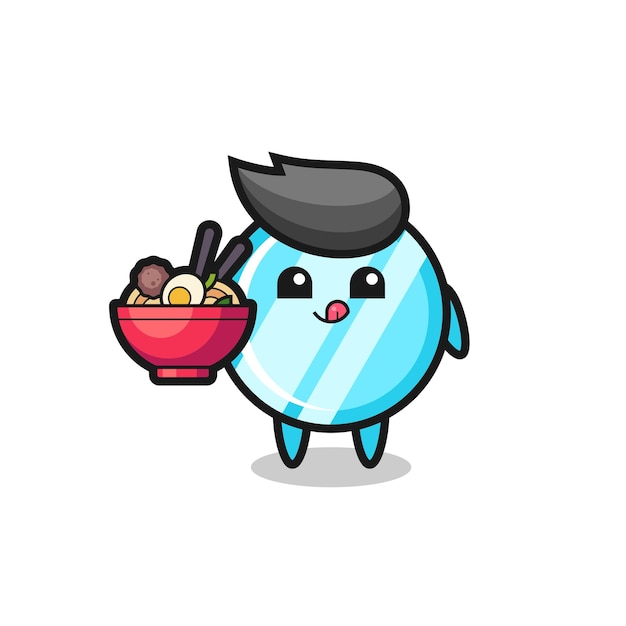 Vector cute mirror character eating noodles cute style design for t shirt sticker logo element