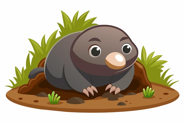 Vector cute mole tunneling gradient illustration in white background