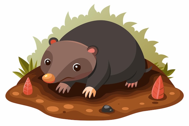 Vector cute mole tunneling gradient illustration in white background