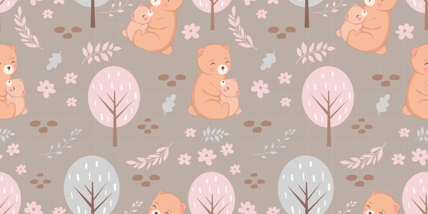 Cute mom and baby bear seamless pattern