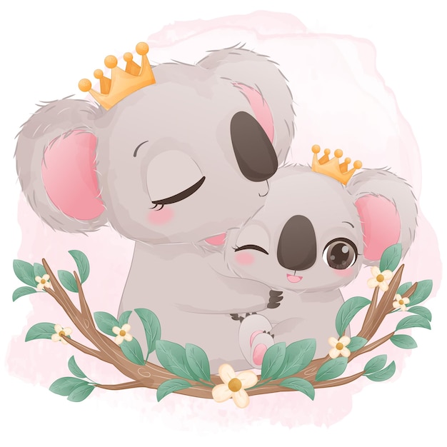 Cute mom and baby koala illustration