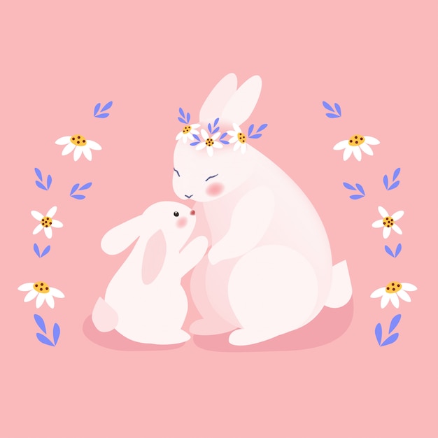 Cute mommy and baby bunny