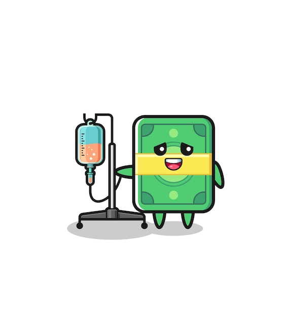 Cute money character standing with infusion pole