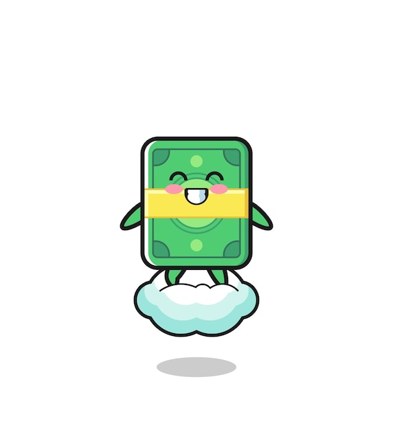 Vector cute money illustration riding a floating cloud