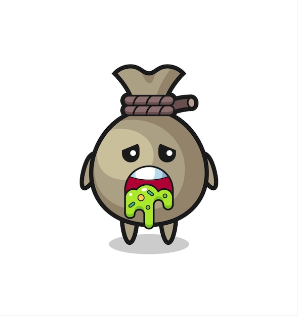 The cute money sack character with puke , cute style design for t shirt, sticker, logo element