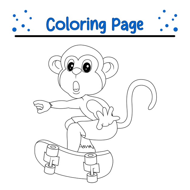 Vector cute monkey animal coloring page for kids