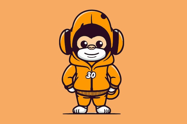 Cute monkey astronaut cartoon mascot character vector illustration