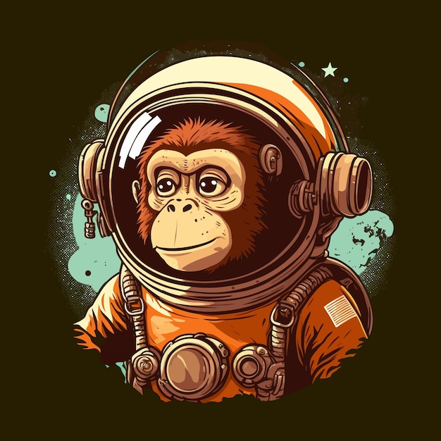 귀여운 원숭이 우주 비행사 침팬지 동물 과학자 연구 영장류 외계인 미래 헬멧 만화 모양 스타일 아바타 벽지 야생 동물 과학 개념 벡터 일러스트 레이 션