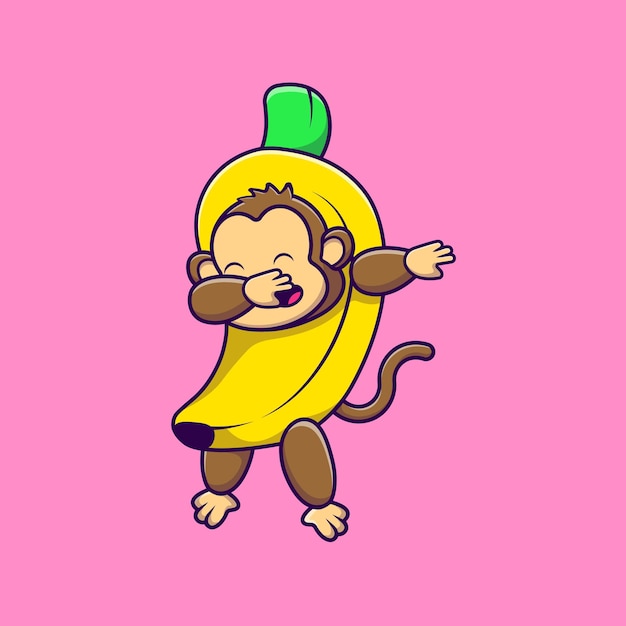 Vector cute monkey banana dabbing cartoon vector icons illustration