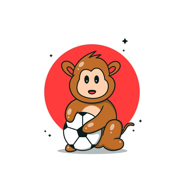 Vector cute monkey cartoon holding ball vector illustration premium vector