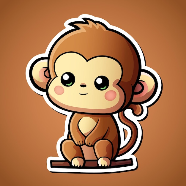 Cute monkey cartoon illustration in sticker design baby safari animal