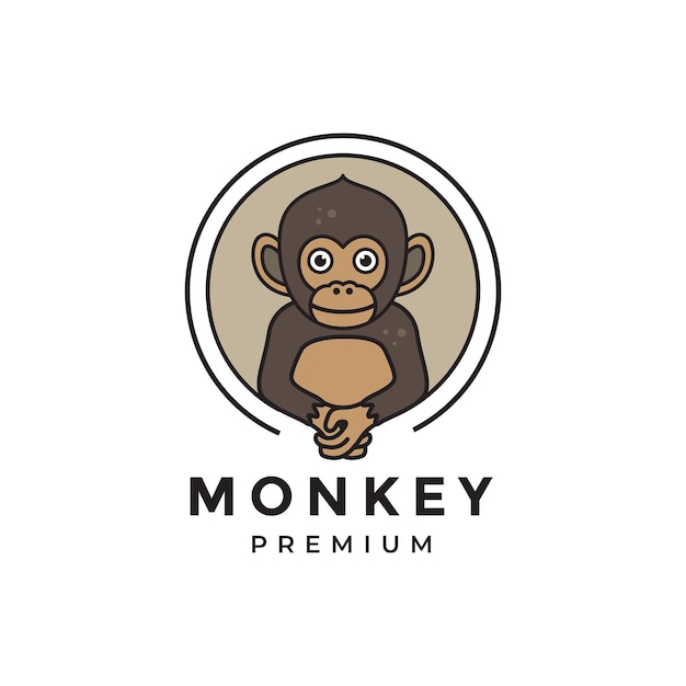 Cute monkey cartoon logo design vector graphic illustration