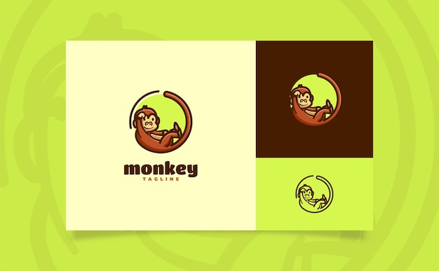 Cute monkey cartoon logo illustration circle