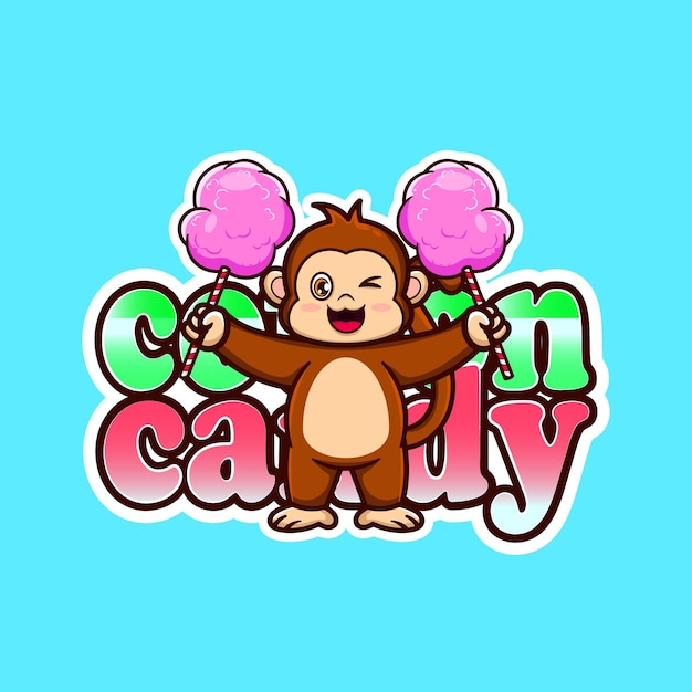 Cute monkey cartoon mascot holding cotton candy