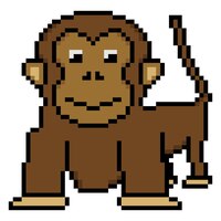 Cute monkey cartoon pixel art on white background