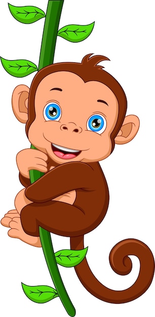 Vector cute monkey cartoon posing and smiling