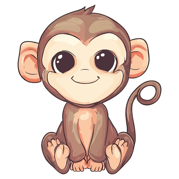 Cute Monkey Cartoon Sitting On White Background