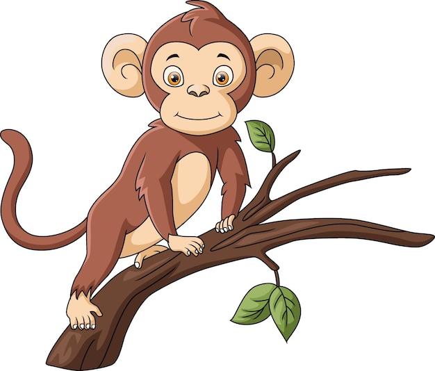 Vector cute monkey cartoon on tree branch