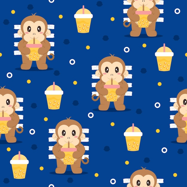 귀여운 원숭이 만화 유행 패턴 배경 개념입니다.
