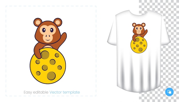 귀여운 원숭이 캐릭터. 티셔츠, 스웨트셔츠, 휴대폰 케이스, 기념품에 인쇄합니다.