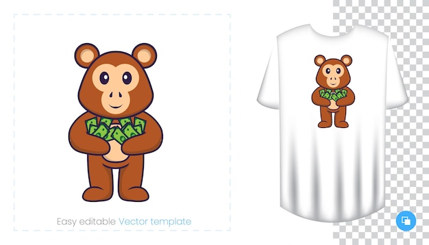 Симпатичный персонаж обезьяны. Печать на футболках, толстовках, чехлах для мобильных телефонов, сувенирах.