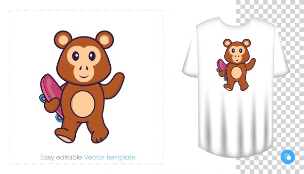 Cute monkey character. Prints on T-shirts, sweatshirts, cases for mobile phones, souvenirs.