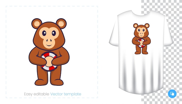 Cute monkey character. Prints on T-shirts, sweatshirts, cases for mobile phones, souvenirs.