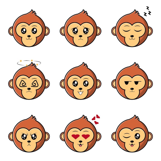 かわいい猿の文字セットコレクションベクトル漫画イラストデザイン白で隔離