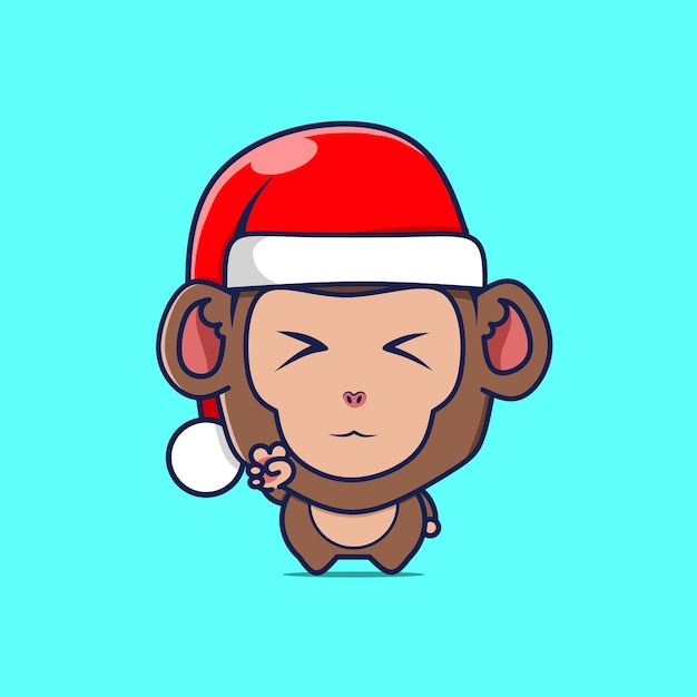 Vettore simpatico personaggio scimmia con cappello natalizio