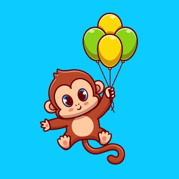 Милая обезьяна летит с воздушным шаром