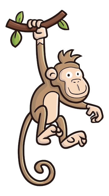 Вектор Милая обезьяна висит и улыбается иллюстрация мультфильма