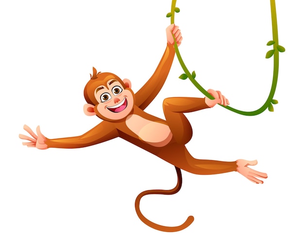 Vector cute monkey hanging cartoon character illustration isolated on white background