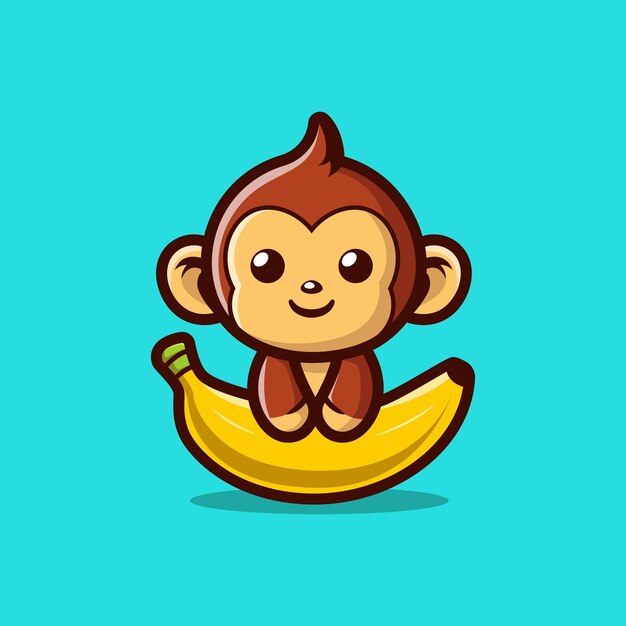 Cute monkey holding banana cartoon vector icon illustration animal food icon concept isolated