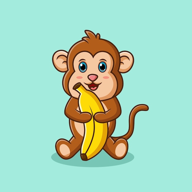 Vector cute monkey holding banana isolated chimpanzee cartoon character vector illustration